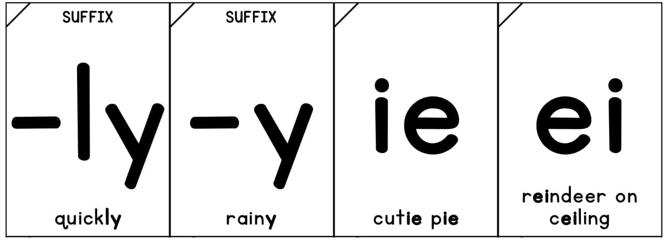 Flash cards for spelling suffix rules and phonograms