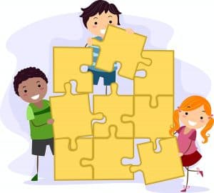 Children solving a puzzle